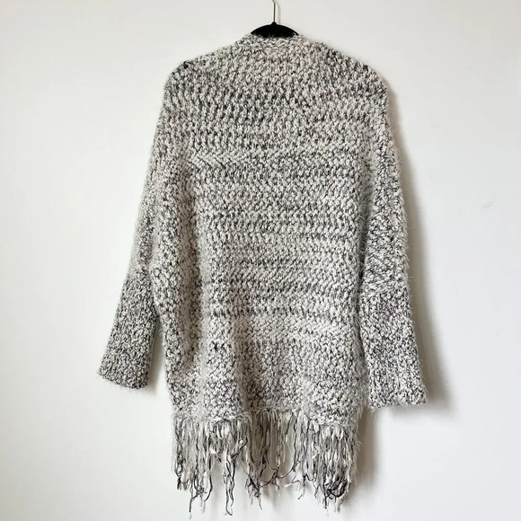 Umgee Cuddle Up Fringe Longline Cardiagan Sweater Gray White Cozy Boho Fall - Picture 8 of 13